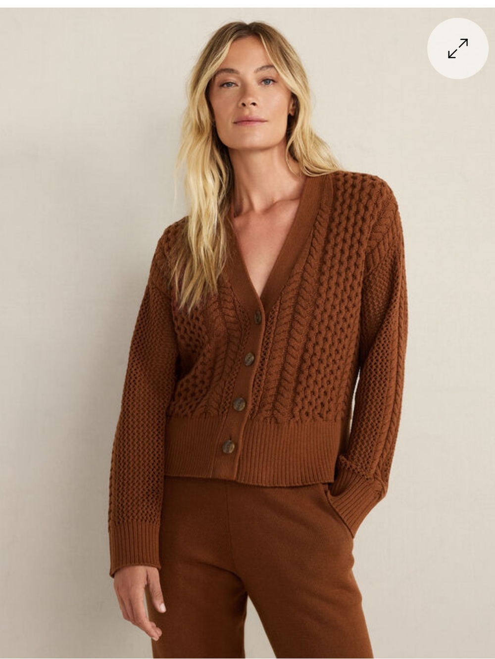 Haven Well Within Brown Cable-Texture Cotton Blend Button-Front Cardigan XL NWT